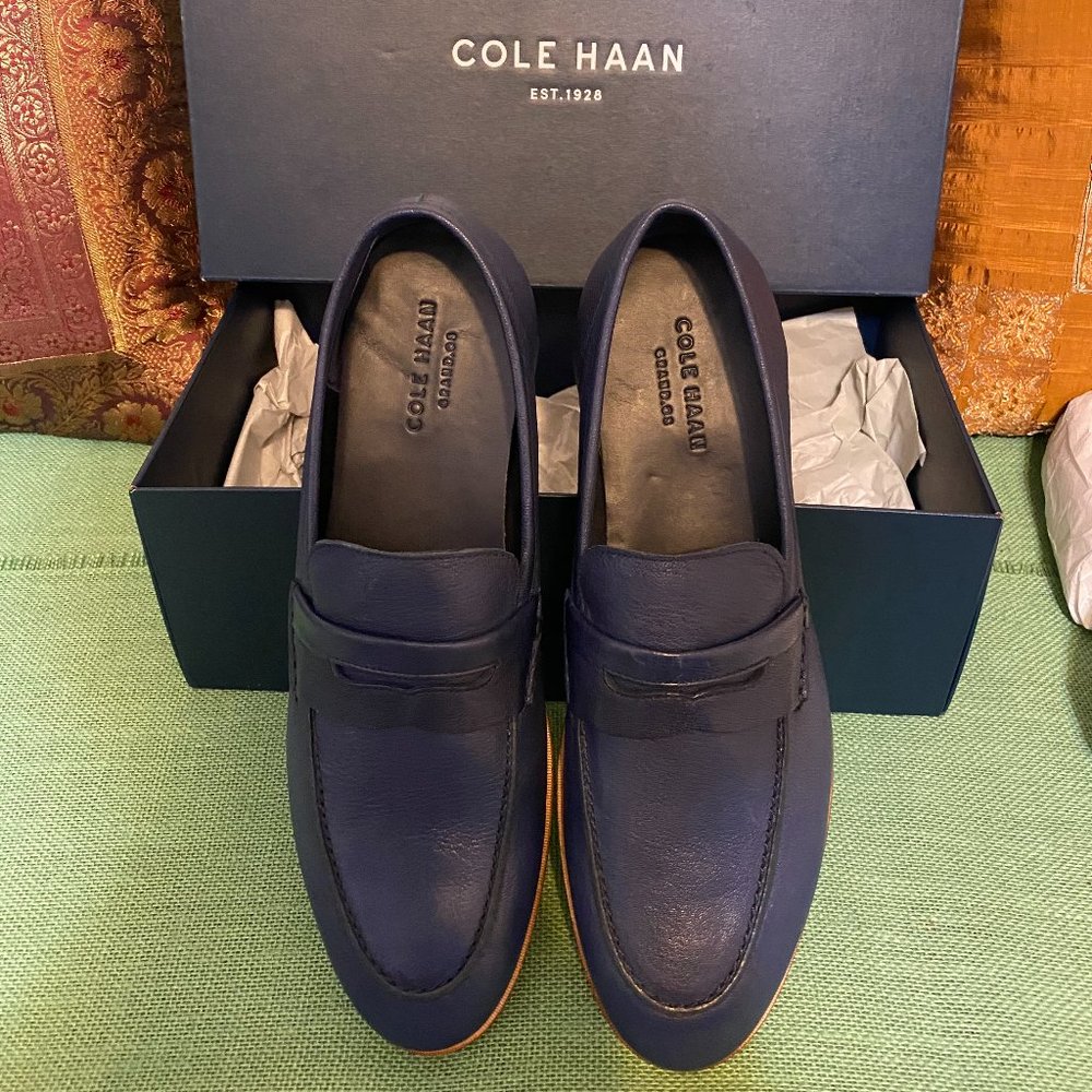 Cole Haan Mens Bedford Penny Loafers, Blue, 10.5 M